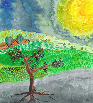 Tournée vers le soleil - aquarelle de Robert Pousseur
